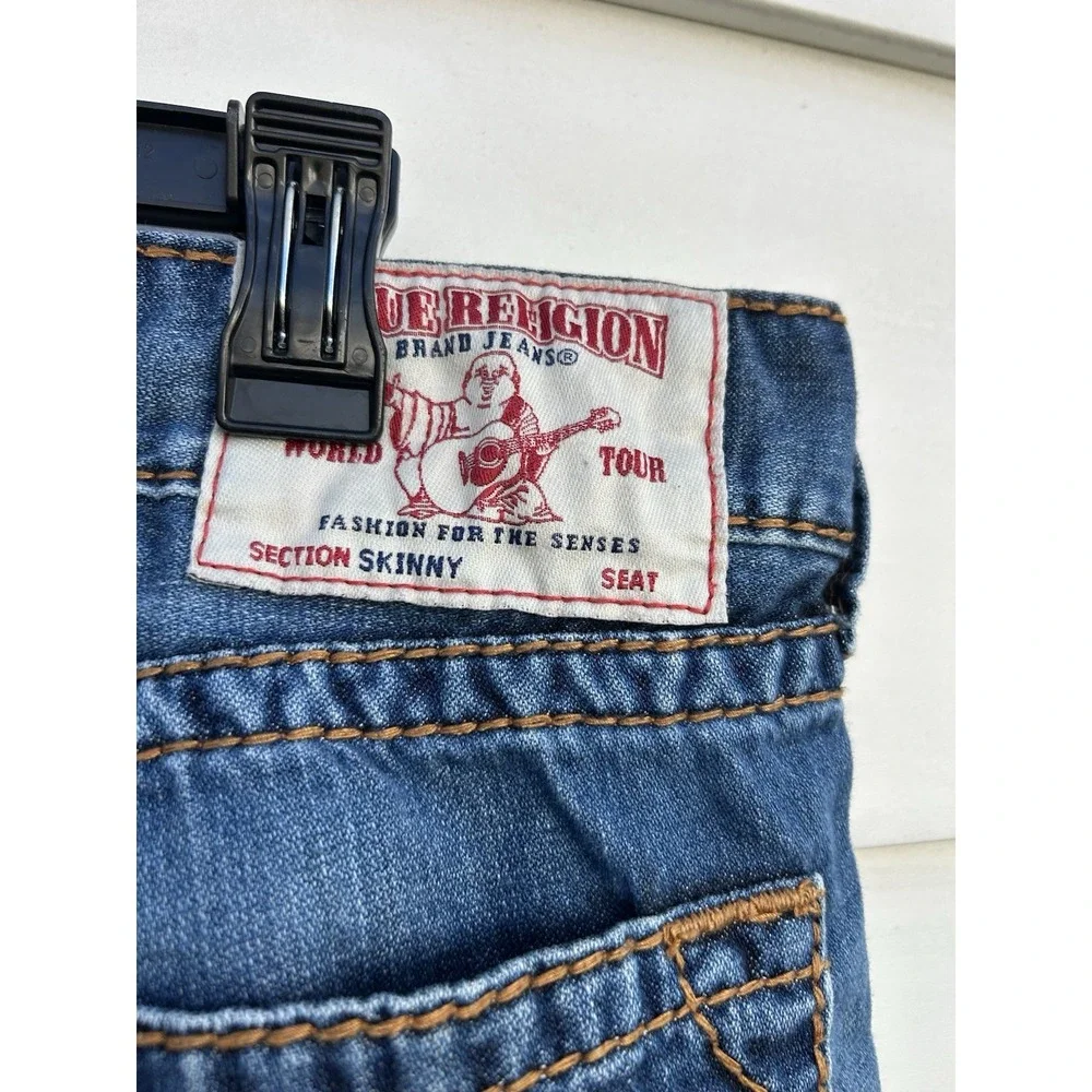 True Religion Skinny Jeans Mens 36x32 Red Orange Big T Thick Stitch 31173-00